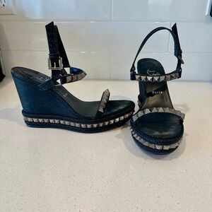 Christian Louboutin Pyraclou Glitter Espadrille Wedge Sandal 42 • Worn twice